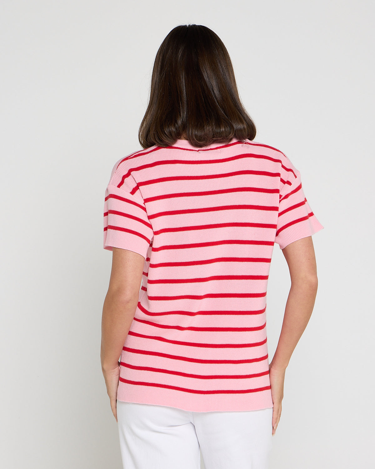 Misha Cotton Knit Tee - Red/Pink Stripe