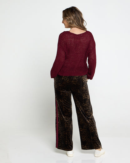 Velvet Wide Leg Luxe Track Pants - Leopard Print