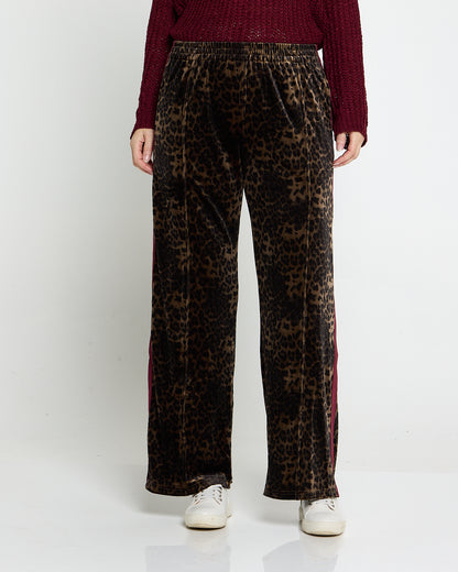 Velvet Wide Leg Luxe Track Pants - Leopard Print