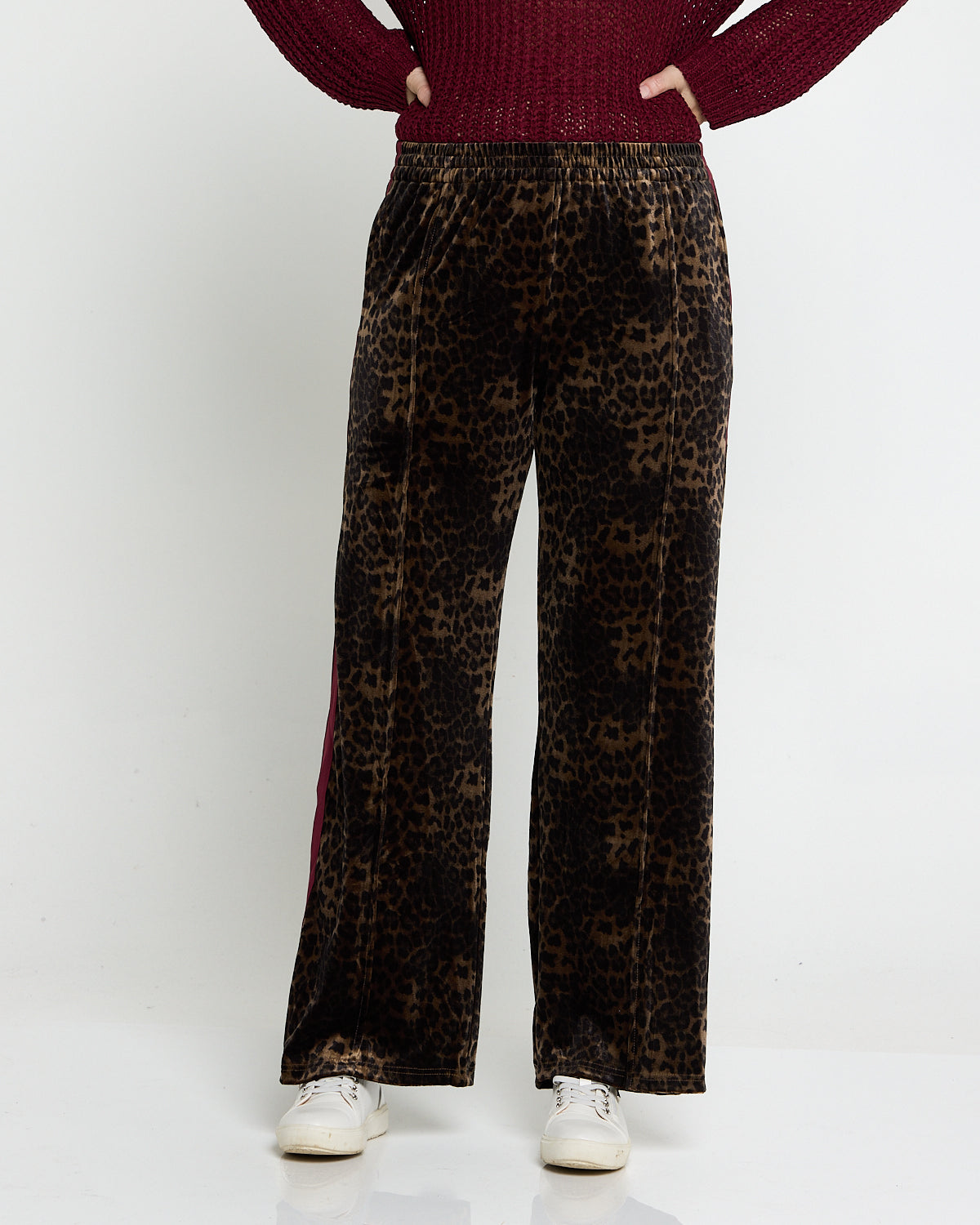 Velvet Wide Leg Luxe Track Pants - Leopard Print