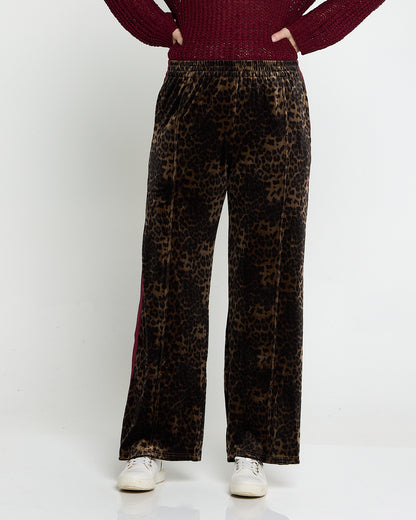 Velvet Wide Leg Luxe Track Pants - Leopard Print