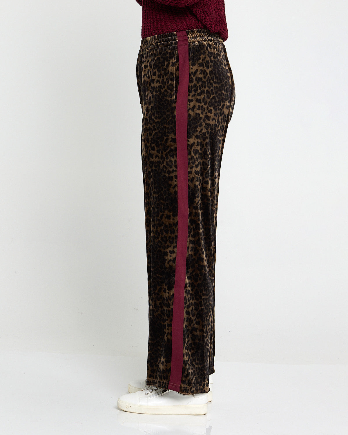 Velvet Wide Leg Luxe Track Pants - Leopard Print