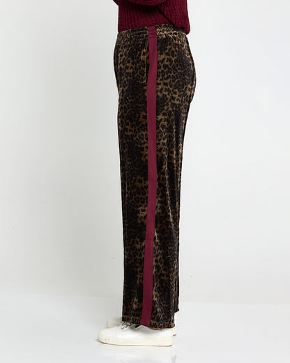 Velvet Wide Leg Luxe Track Pants - Leopard Print