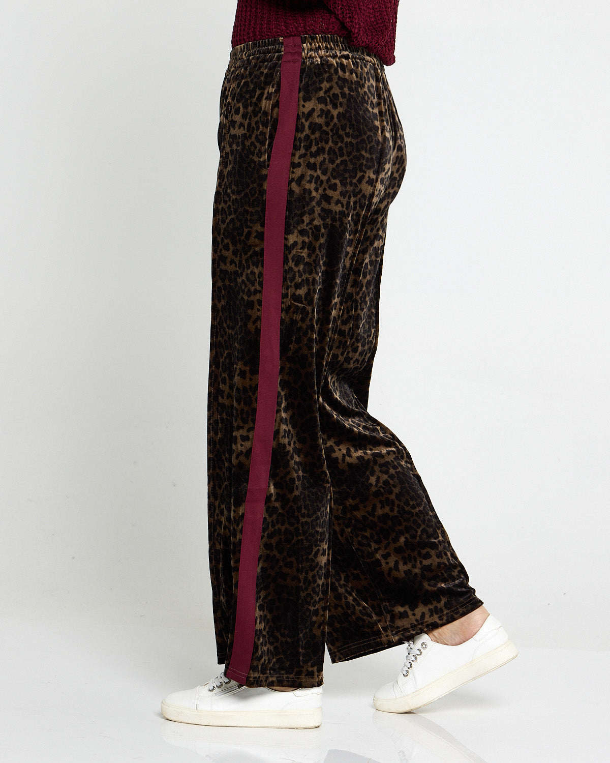 Velvet Wide Leg Luxe Track Pants - Leopard Print