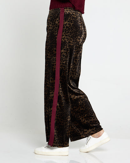 Velvet Wide Leg Luxe Track Pants - Leopard Print