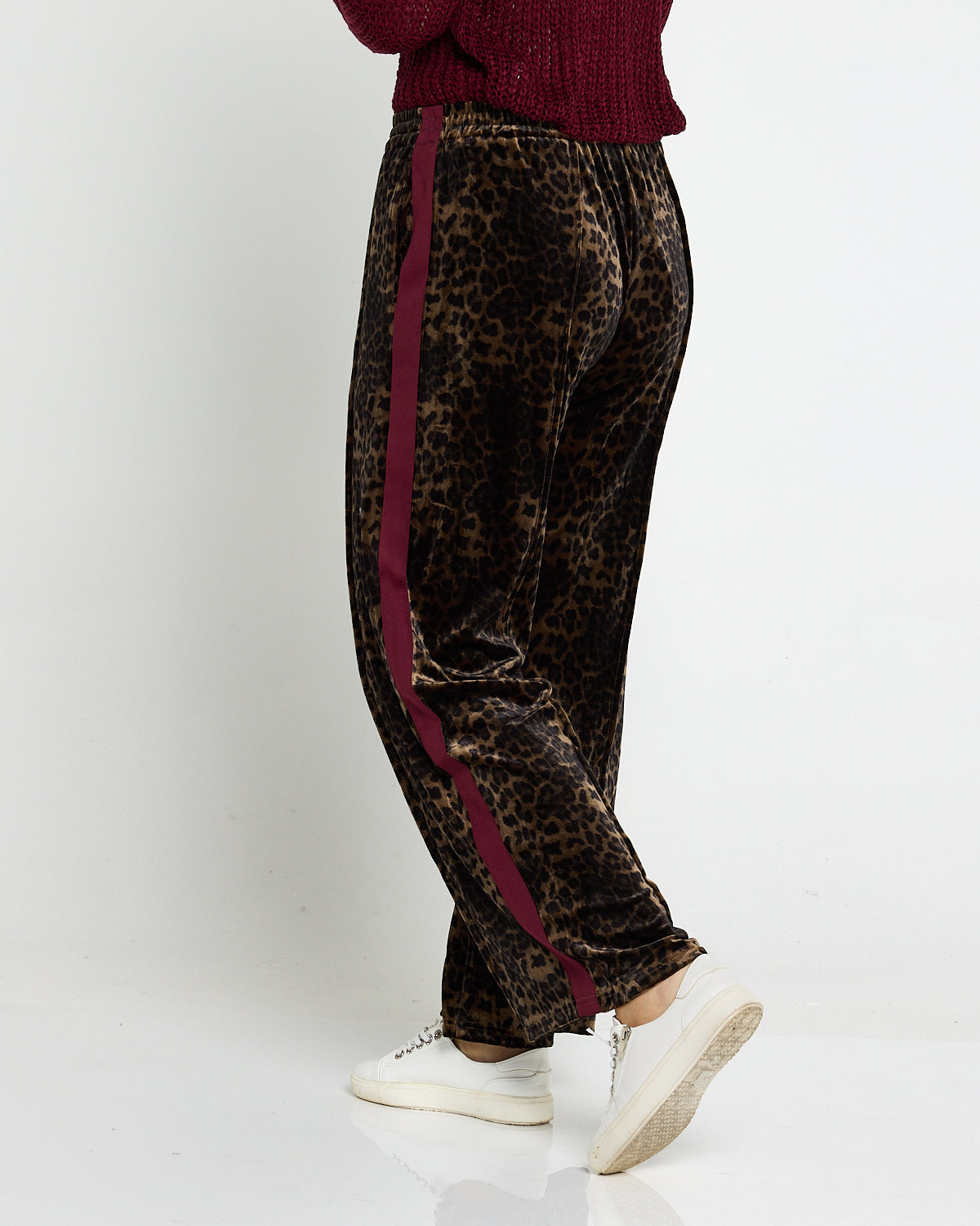 Velvet Wide Leg Luxe Track Pants - Leopard Print