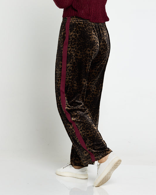Velvet Wide Leg Luxe Track Pants - Leopard Print