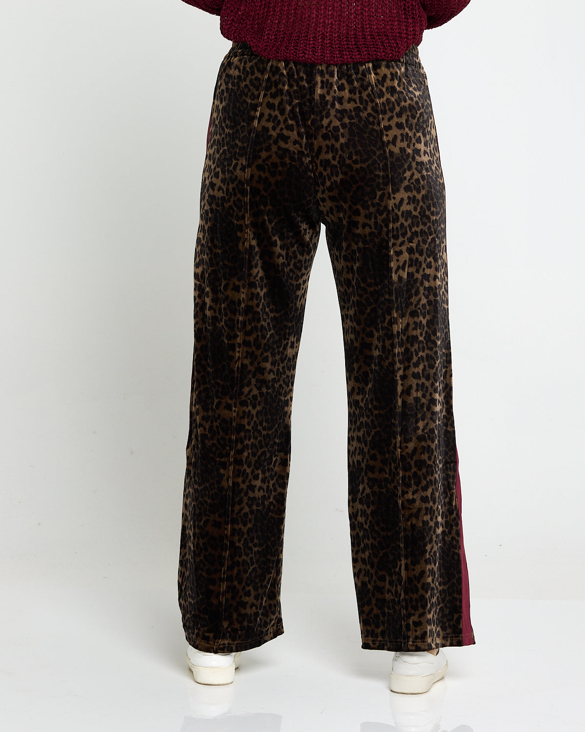 Velvet Wide Leg Luxe Track Pants - Leopard Print