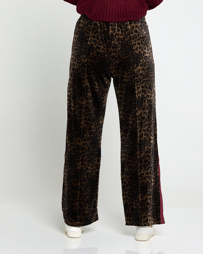 Velvet Wide Leg Luxe Track Pants - Leopard Print