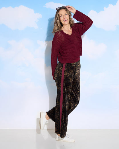 Velvet Wide Leg Luxe Track Pants - Leopard Print