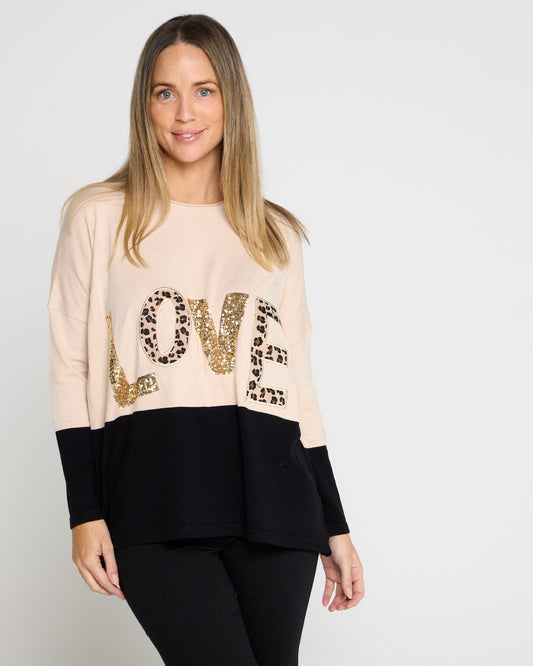 LOVE Sequin Knit Top - Sand