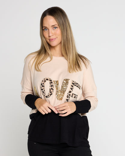LOVE Sequin Knit Top - Sand
