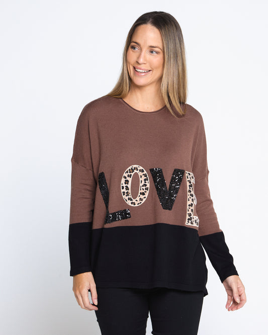 LOVE Sequin Knit Top - Chocolate