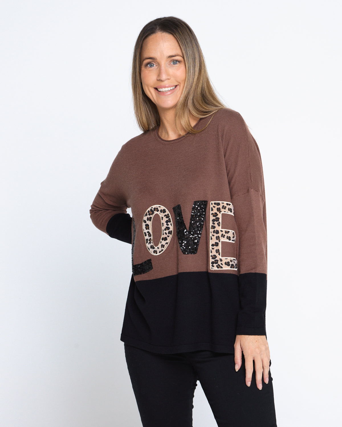 LOVE Sequin Knit Top - Chocolate
