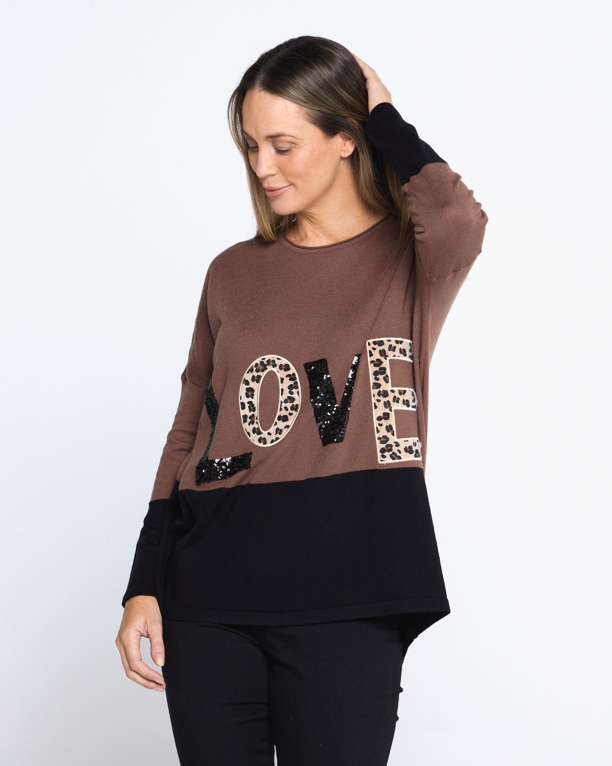 LOVE Sequin Knit Top - Chocolate