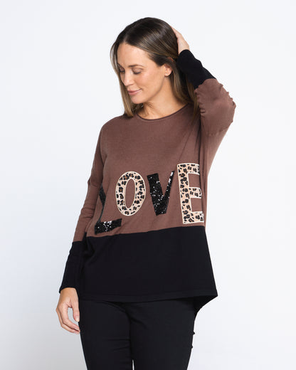 LOVE Sequin Knit Top - Chocolate