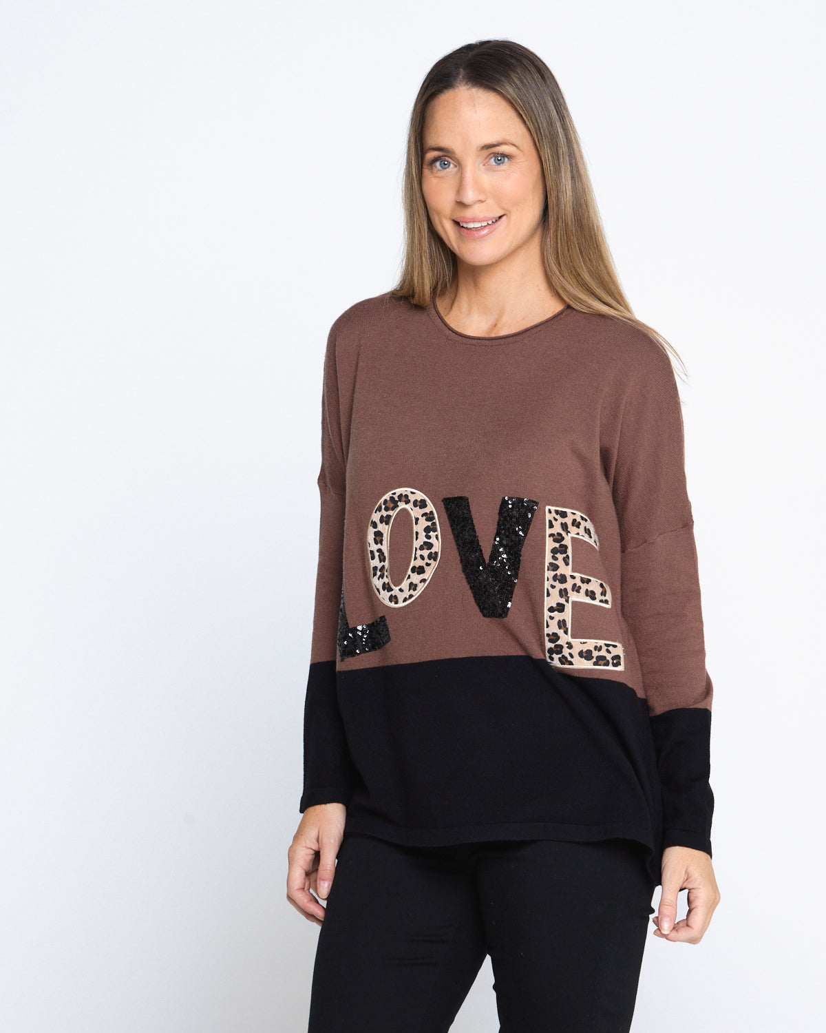 LOVE Sequin Knit Top - Chocolate