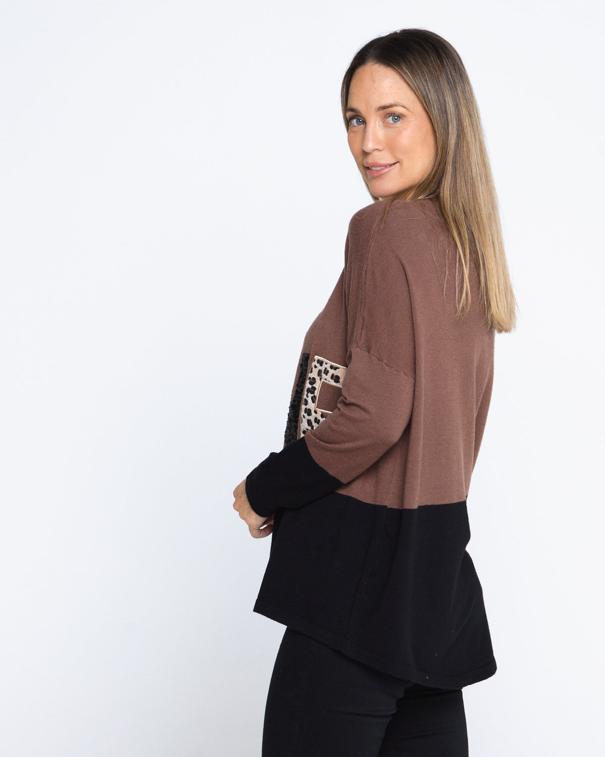 LOVE Sequin Knit Top - Chocolate