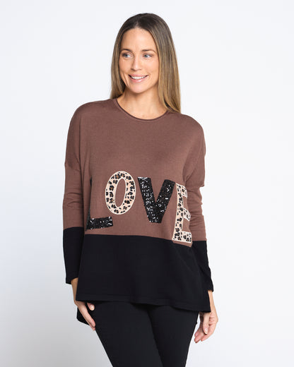 LOVE Sequin Knit Top - Chocolate