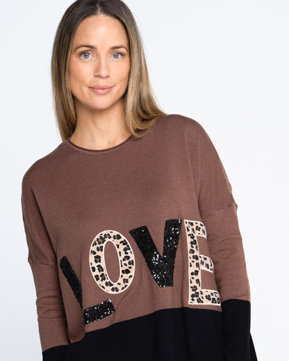 LOVE Sequin Knit Top - Chocolate