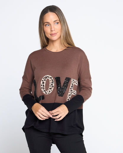 LOVE Sequin Knit Top - Chocolate