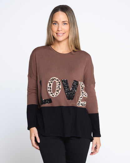 LOVE Sequin Knit Top - Chocolate