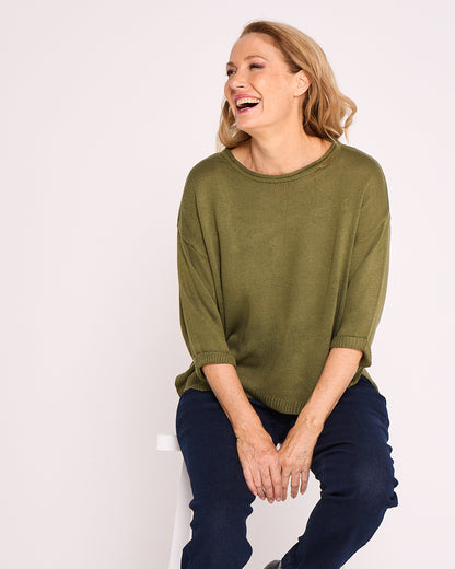 Byron Cotton Knit Top - Khaki
