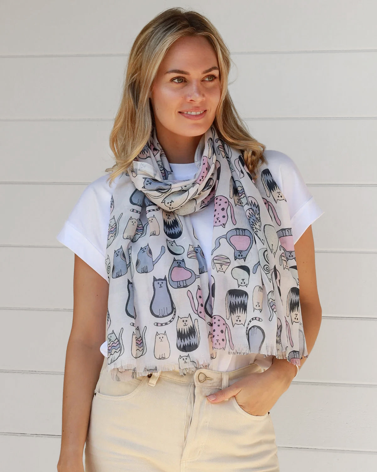 Kitty Cat Scarf - White/Pastel