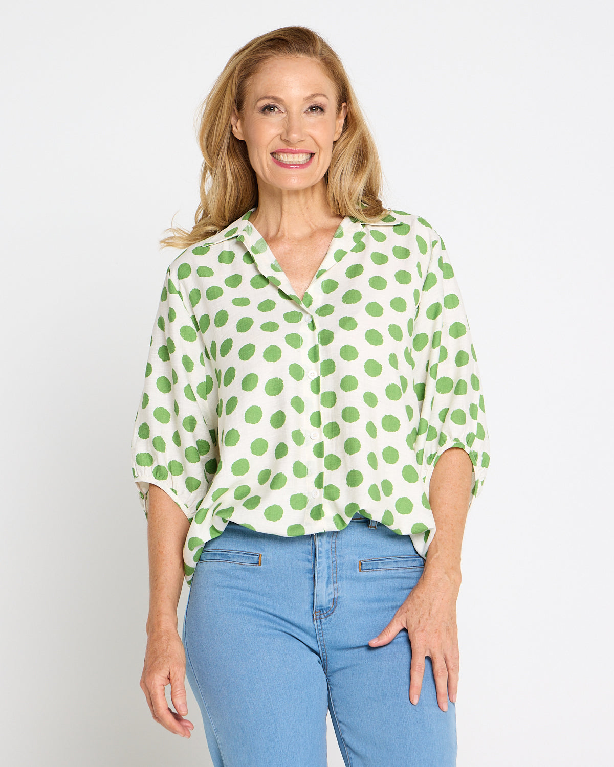 Kara Comfort Shirt - Green Spot