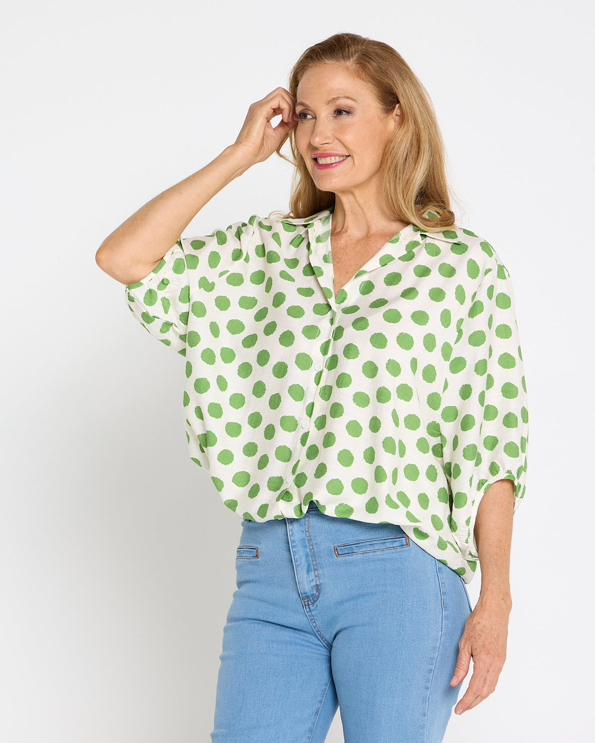 Kara Comfort Shirt - Green Spot