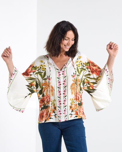 Katrina Flutter Sleeve Top - Boho Floral