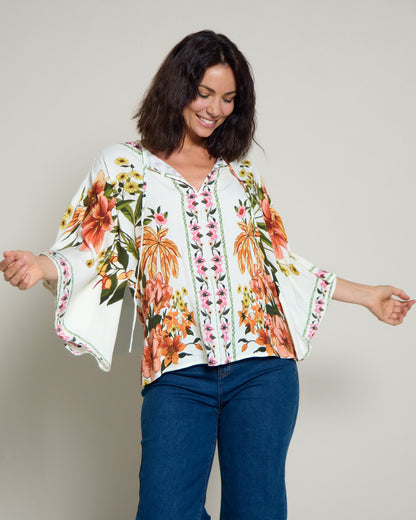 Katrina Flutter Sleeve Top - Boho Floral