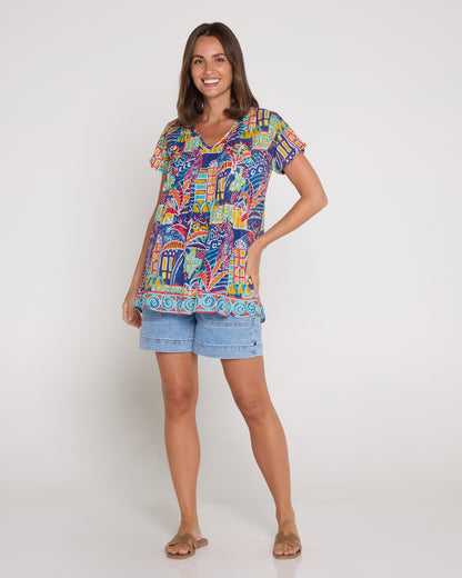 Kayla Cotton Short Sleeve Top - Tropical Village