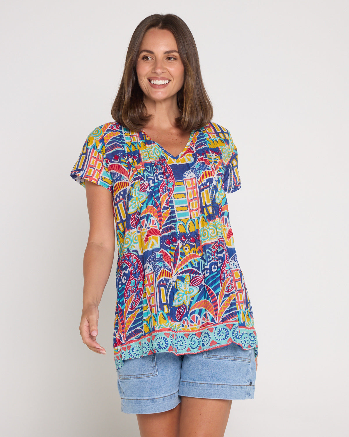 Kayla Cotton Short Sleeve Top - Tropical Village