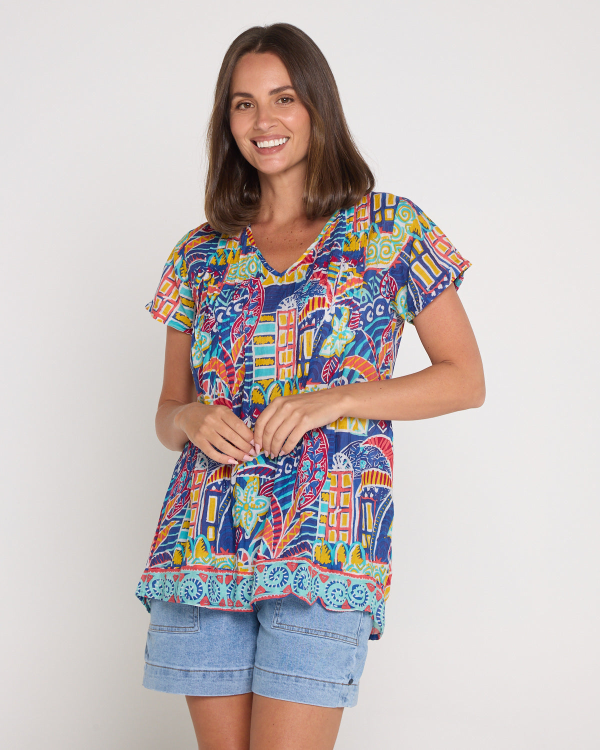 Kayla Cotton Short Sleeve Top - Tropical Village