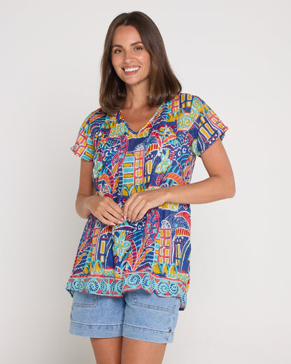 Kayla Cotton Short Sleeve Top - Tropical Village