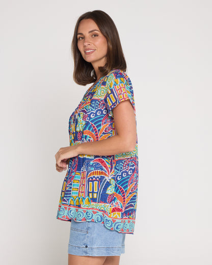 Kayla Cotton Short Sleeve Top - Tropical Village