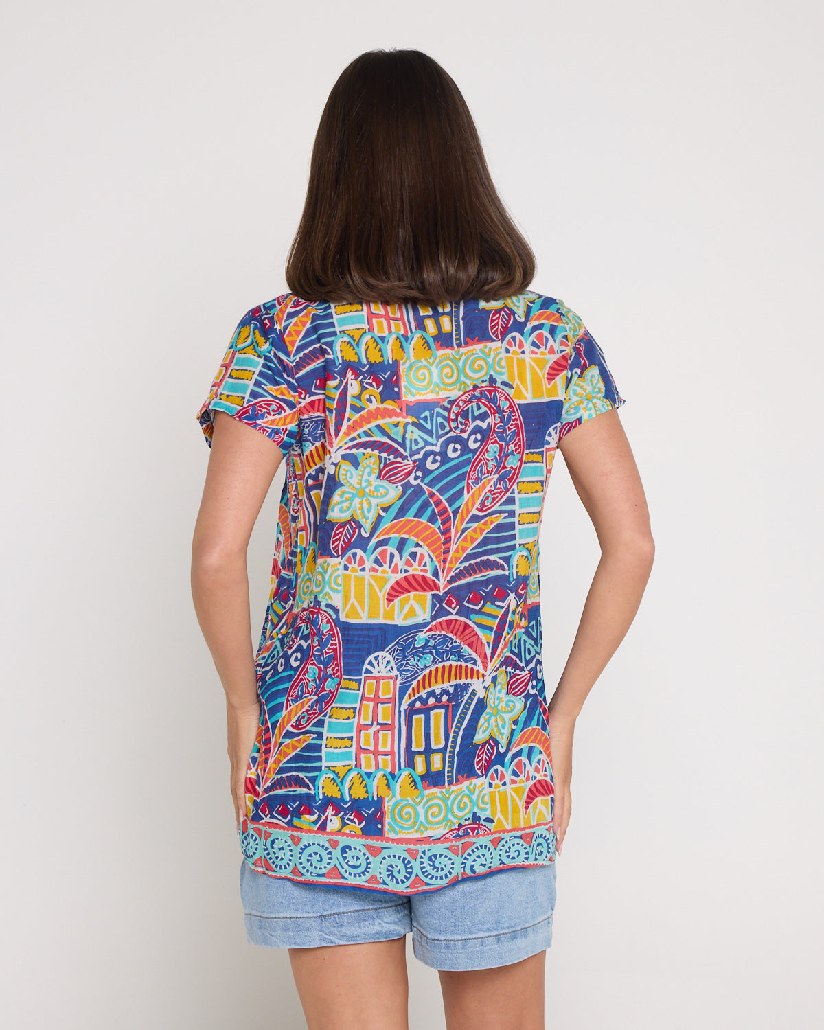 Kayla Cotton Short Sleeve Top - Tropical Village
