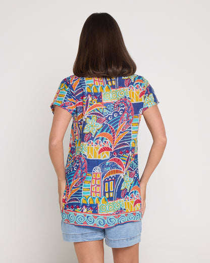 Kayla Cotton Short Sleeve Top - Tropical Village