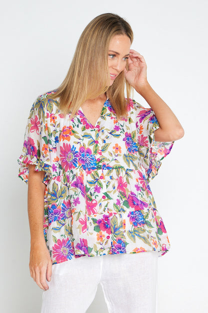 Keely Button Up Blouse - Cottage Garden