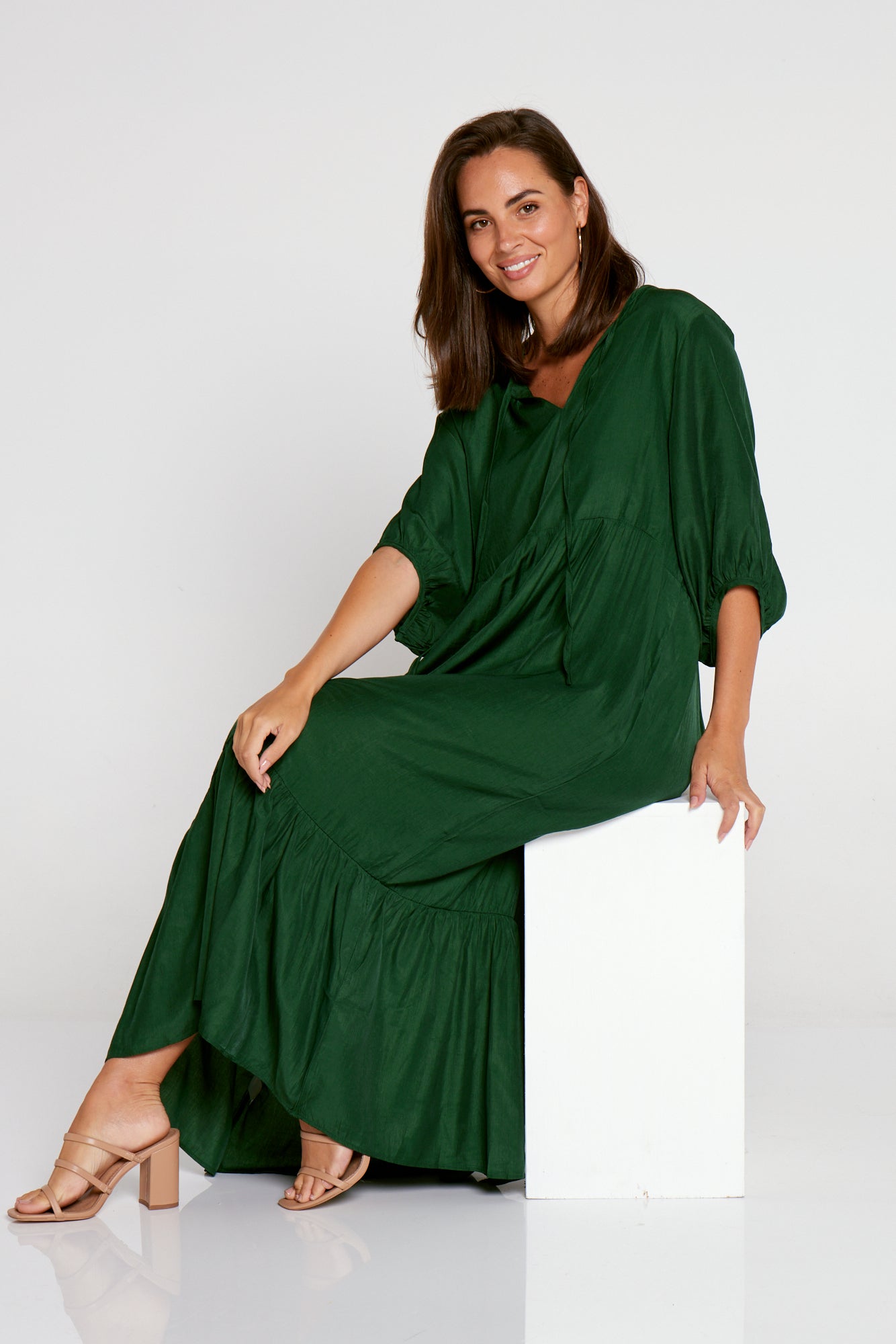 Kinsley Cotton Blend Dress - Forest Green