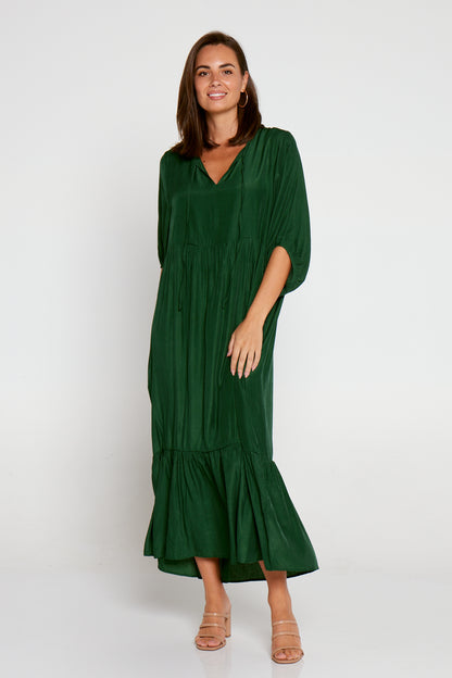 Kinsley Cotton Blend Dress - Forest Green