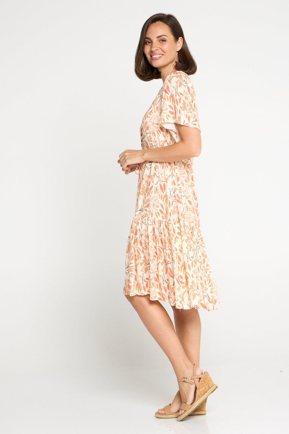 Kigali Petite Dress - Peach/Cocoa Floral