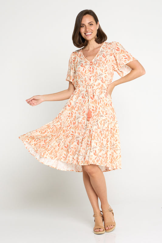Kigali Petite Dress - Peach/Cocoa Floral