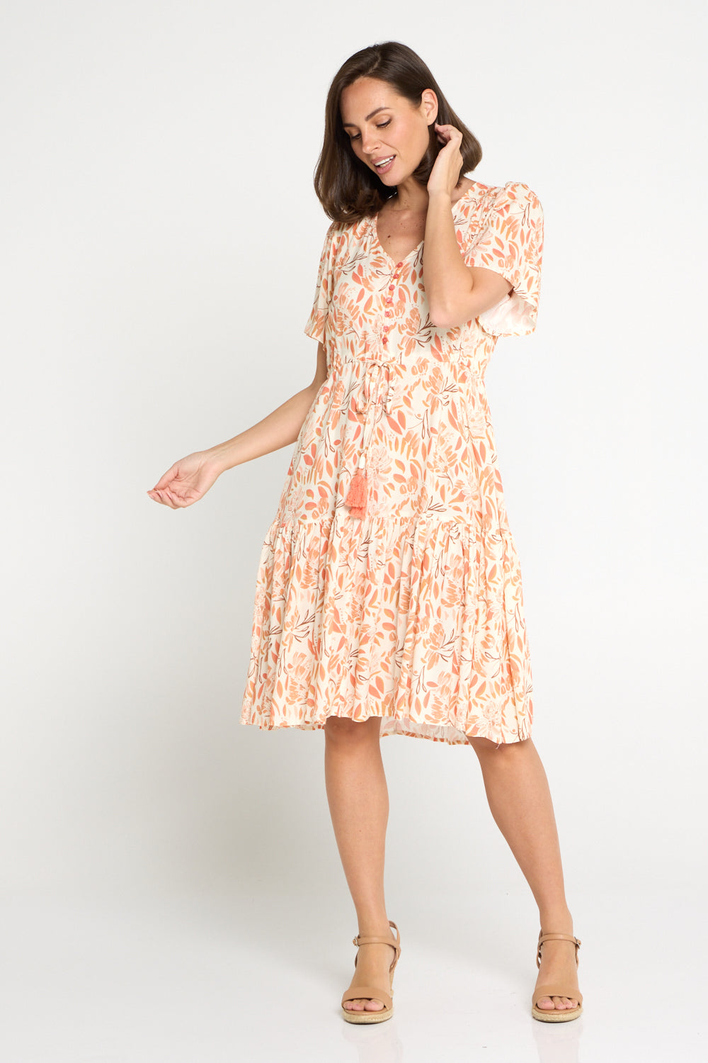 Kigali Petite Dress - Peach/Cocoa Floral