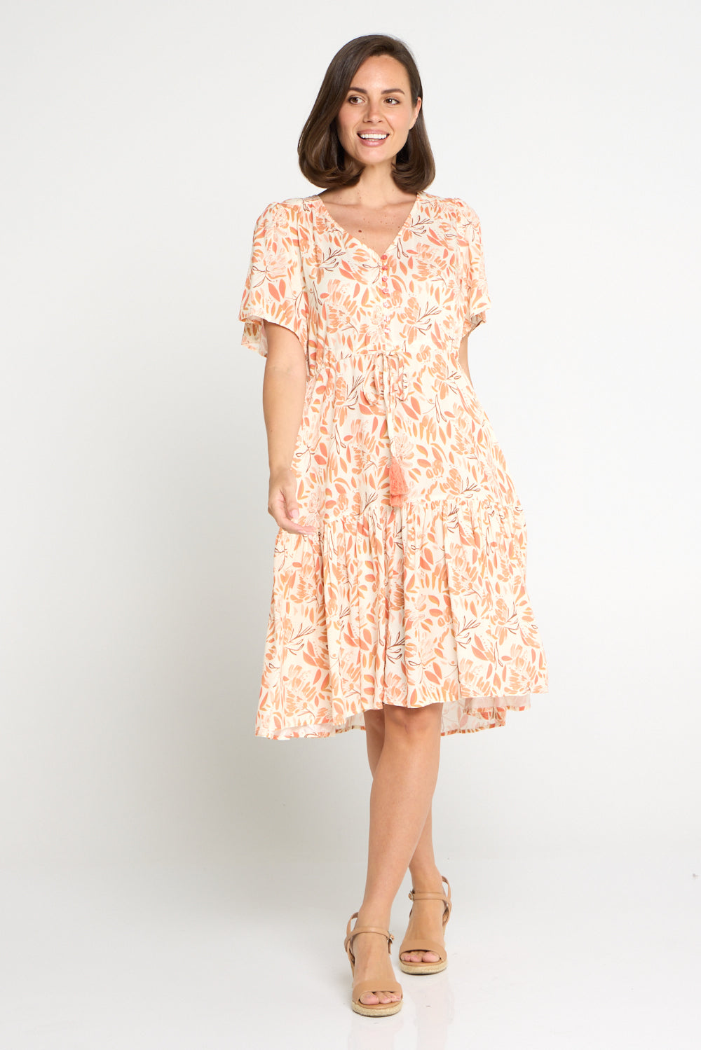 Kigali Petite Dress - Peach/Cocoa Floral