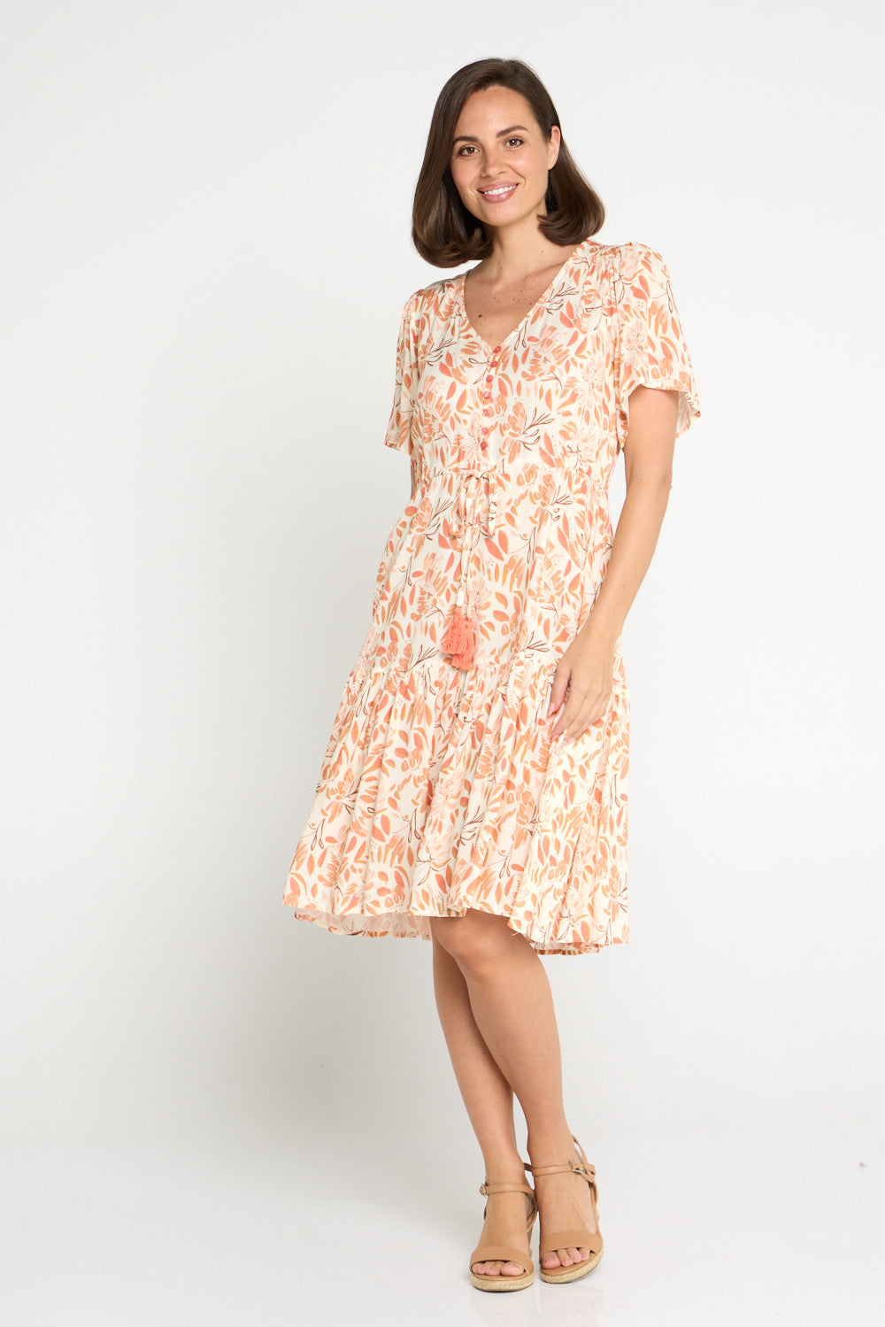Kigali Petite Dress - Peach/Cocoa Floral