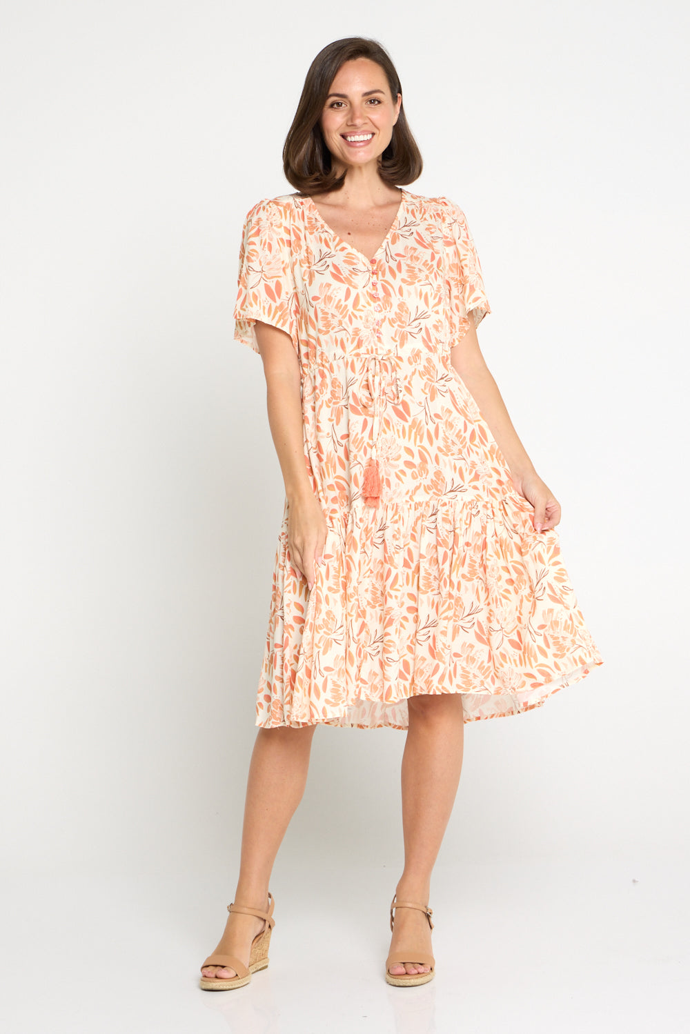 Kigali Petite Dress - Peach/Cocoa Floral