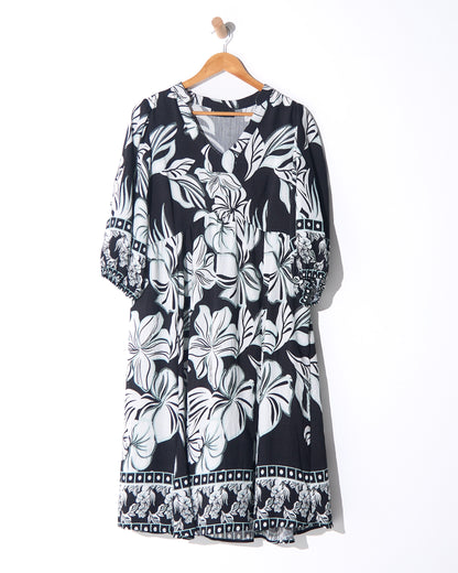 Lottie Border Print Dress - Black Floral