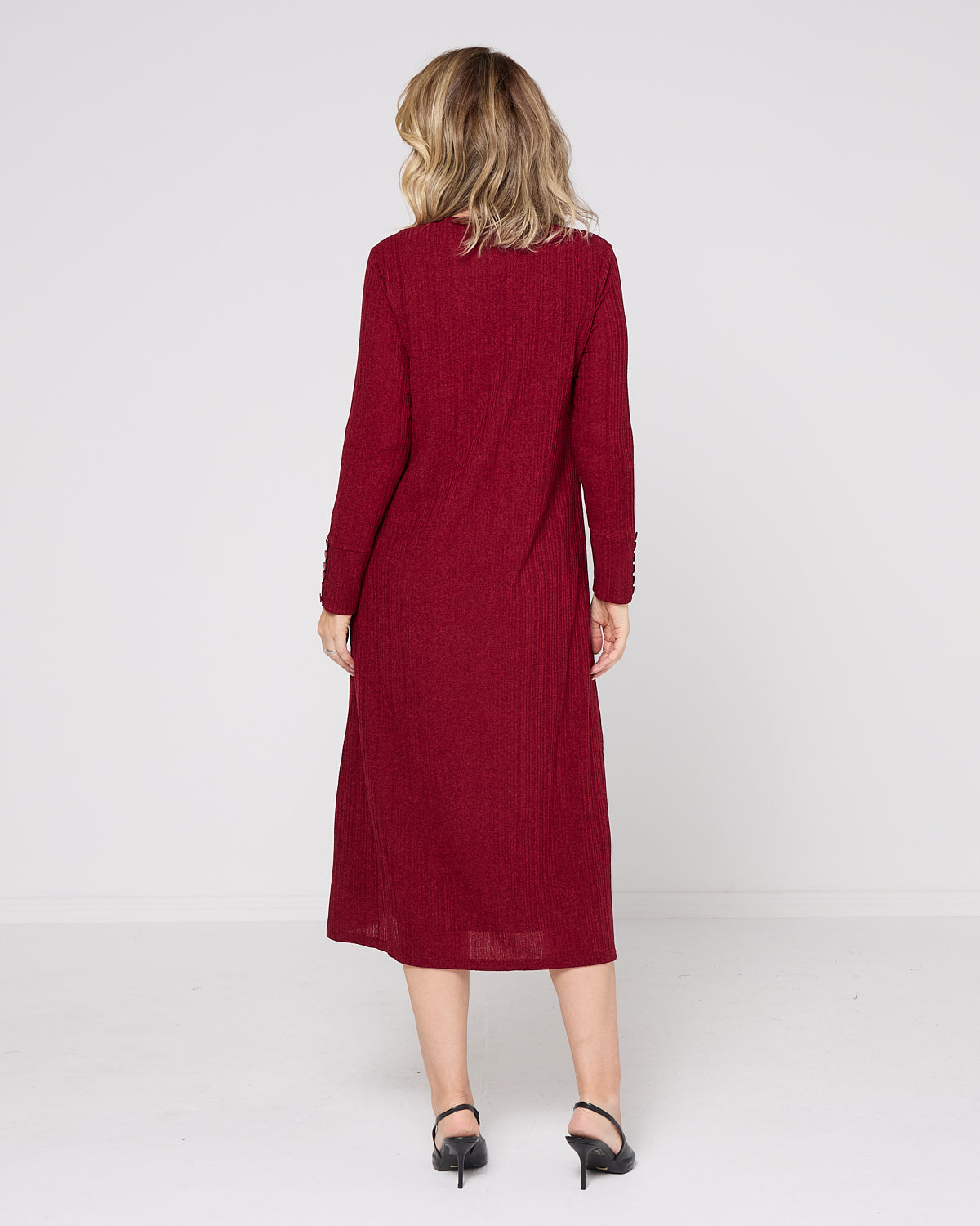 Burgundy Ribbed Knit Dress A-Line Long Sleeve Winter Dress – TULIO Fashion